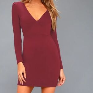 Lulus Red Long Sleeve Deep V-Neck Dress ❤️✨